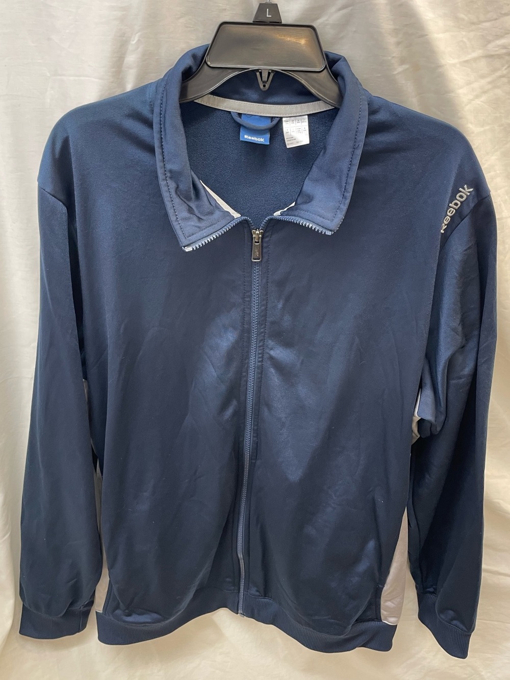 Reebok Navy and Light Gray Zip-Front Athletic Jacket men sz 2xl